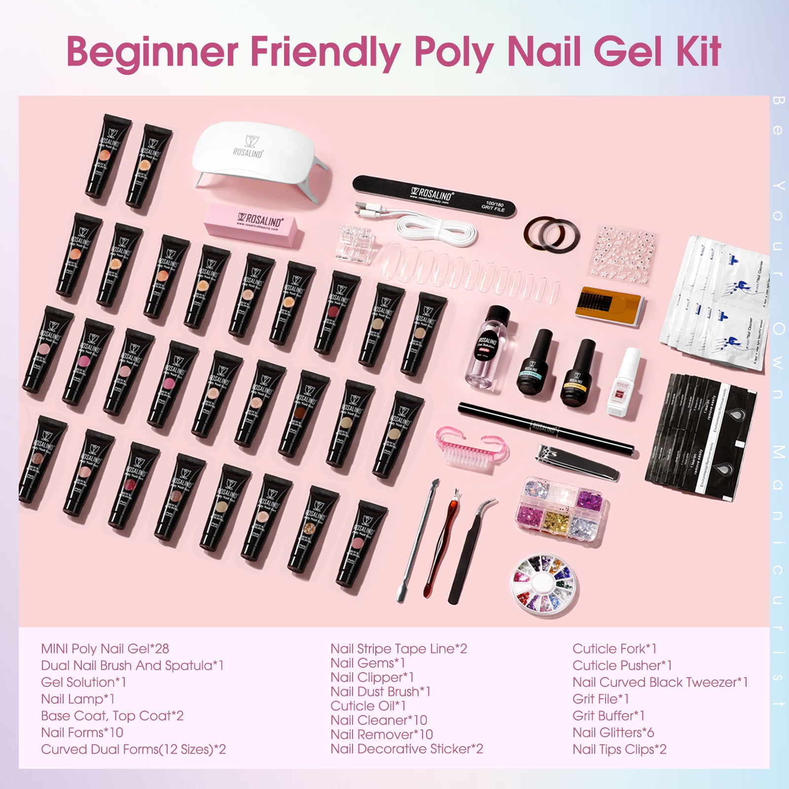 ROSALIND 34PCS Set With Tool Kits Ply Nail Gel Nail Art Design LED/UV Lamp Grinding Tool Set