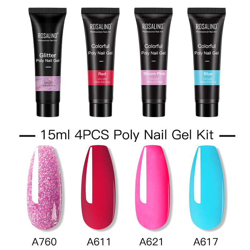 ROSALIND 15ML Poly Nail Gel Kit For Building Semi Permanent Nail Extension Gel All For Manicure Professional Nail Art Set Of Tools