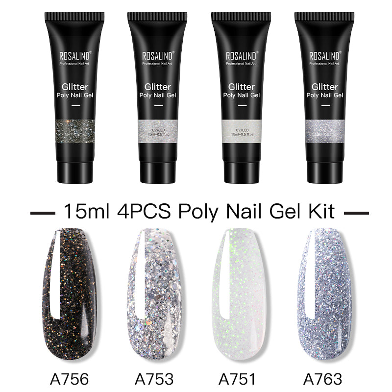 ROSALIND 15ML Poly Nail Gel Kit For Building Semi Permanent Nail Extension Gel All For Manicure Professional Nail Art Set Of Tools