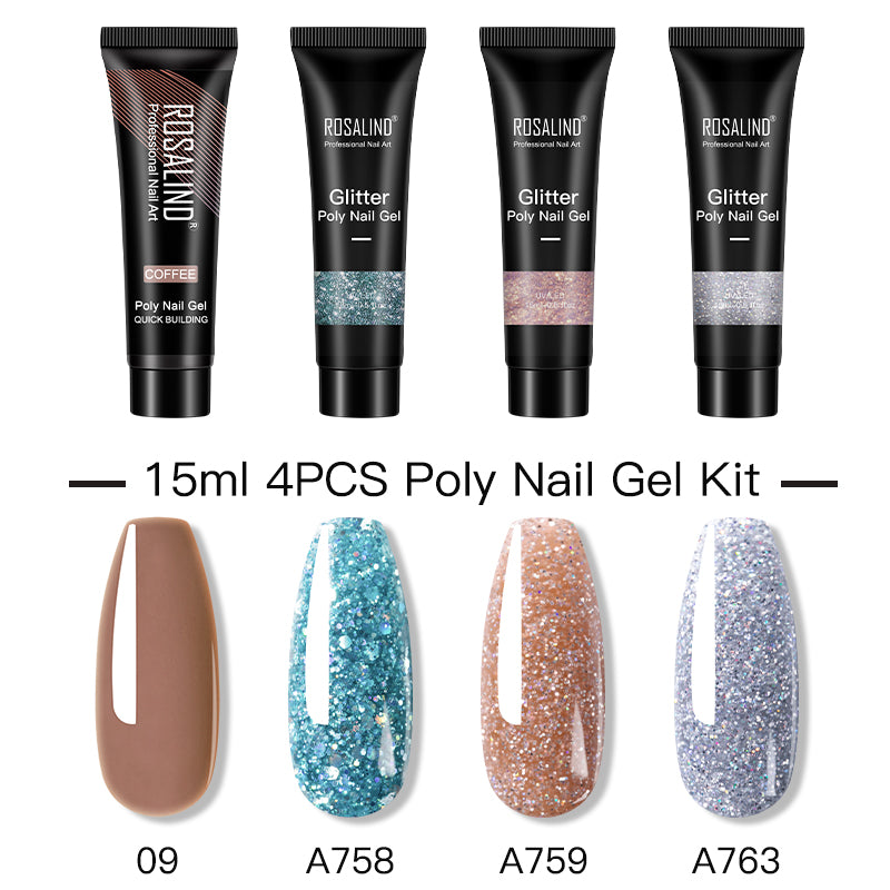 ROSALIND 15ML Poly Nail Gel Kit For Building Semi Permanent Nail Extension Gel All For Manicure Professional Nail Art Set Of Tools