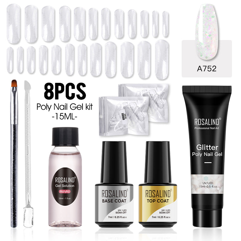 ROSALIND 15ML Poly Nail Gel Kit For Building Semi Permanent Nail Extension Gel All For Manicure Professional Nail Art Set Of Tools