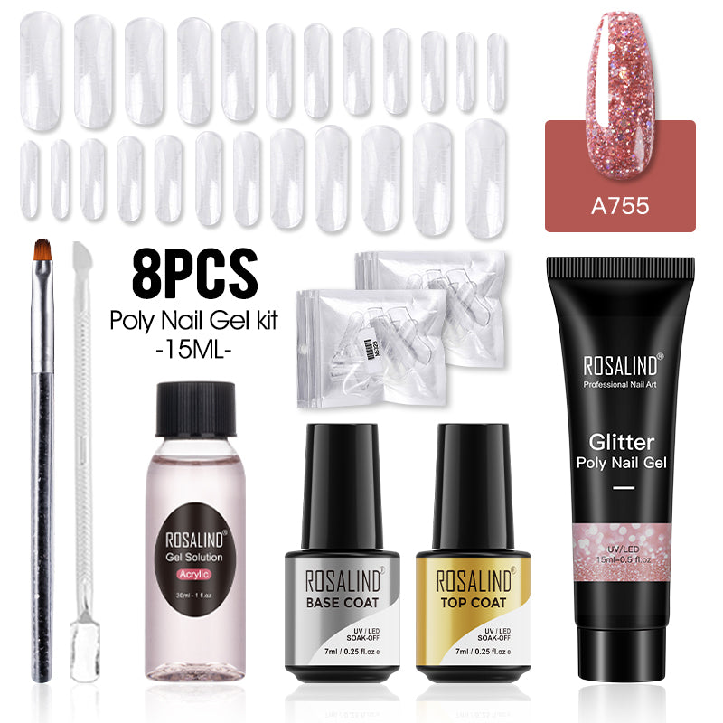 ROSALIND 15ML Poly Nail Gel Kit For Building Semi Permanent Nail Extension Gel All For Manicure Professional Nail Art Set Of Tools