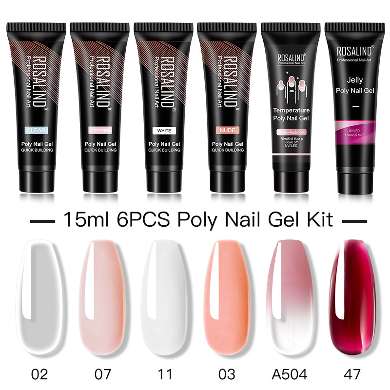 ROSALIND 15ML Poly Nail Gel Kit For Building Semi Permanent Nail Extension Gel All For Manicure Professional Nail Art Set Of Tools