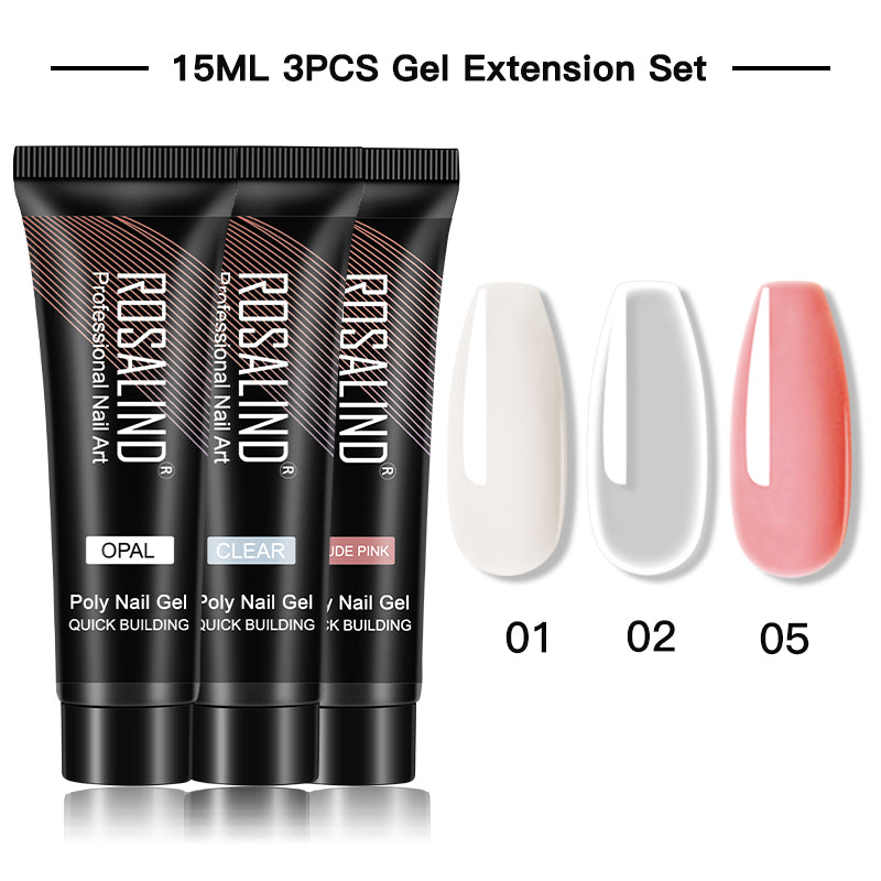 ROSALIND 15ML Poly Nail Gel Kit For Building Semi Permanent Nail Extension Gel All For Manicure Professional Nail Art Set Of Tools