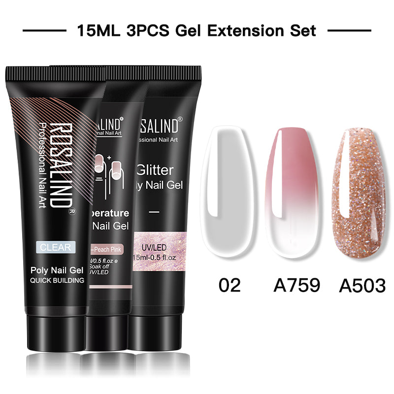 ROSALIND 15ML Poly Nail Gel Kit For Building Semi Permanent Nail Extension Gel All For Manicure Professional Nail Art Set Of Tools