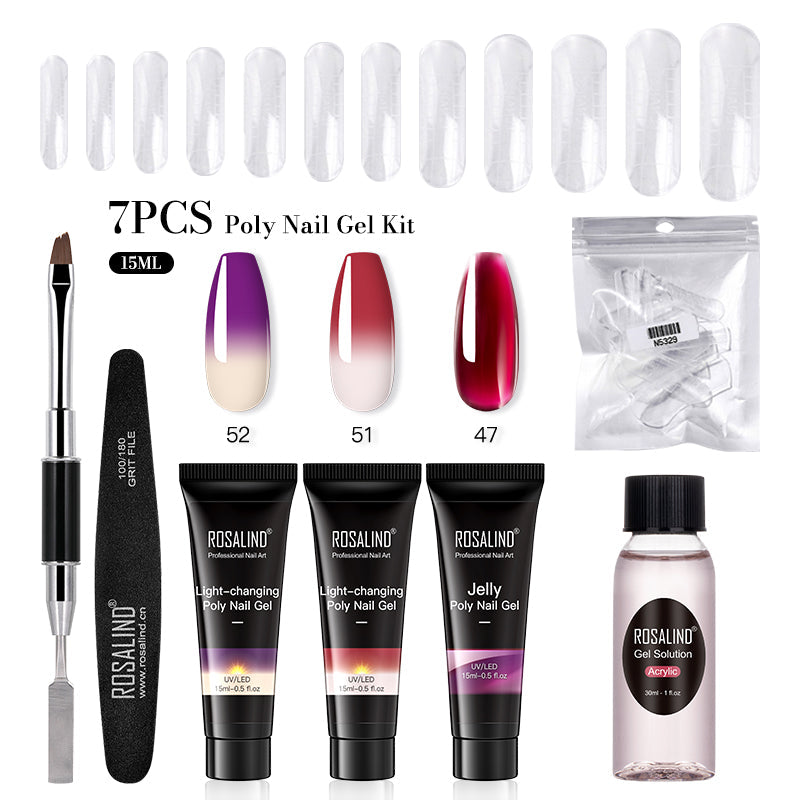 ROSALIND 15ML Poly Nail Gel Kit For Building Semi Permanent Nail Extension Gel All For Manicure Professional Nail Art Set Of Tools