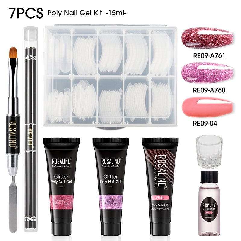 ROSALIND 15ML Poly Nail Gel Kit For Building Semi Permanent Nail Extension Gel All For Manicure Professional Nail Art Set Of Tools