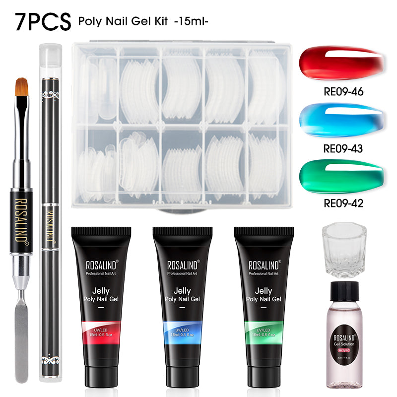ROSALIND 15ML Poly Nail Gel Kit For Building Semi Permanent Nail Extension Gel All For Manicure Professional Nail Art Set Of Tools