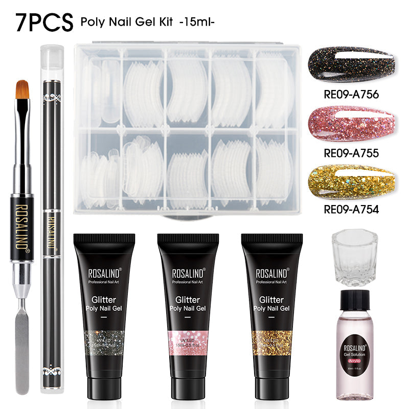 ROSALIND 15ML Poly Nail Gel Kit For Building Semi Permanent Nail Extension Gel All For Manicure Professional Nail Art Set Of Tools