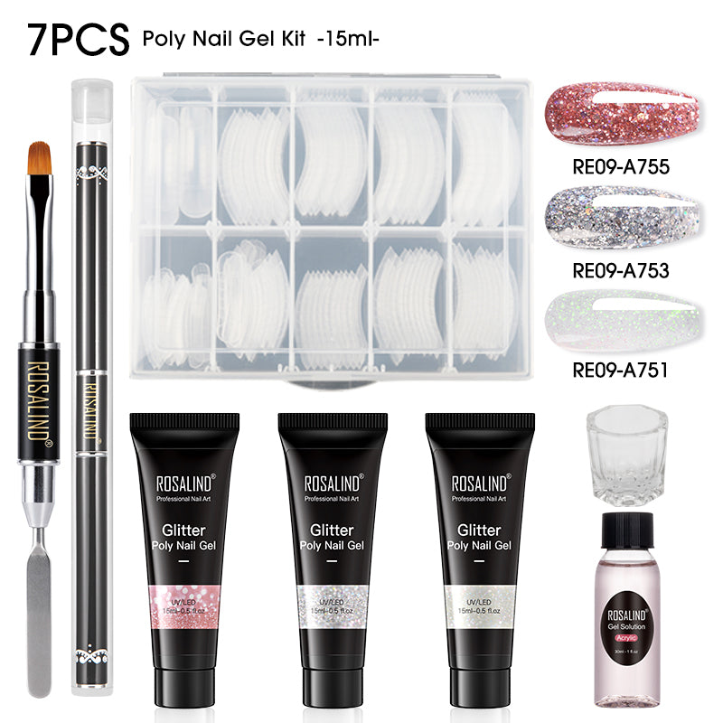 ROSALIND 15ML Poly Nail Gel Kit For Building Semi Permanent Nail Extension Gel All For Manicure Professional Nail Art Set Of Tools