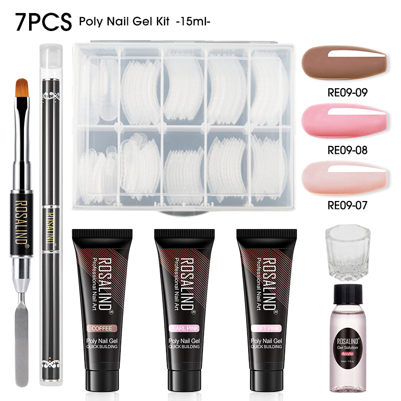 ROSALIND 15ML Poly Nail Gel Kit For Building Semi Permanent Nail Extension Gel All For Manicure Professional Nail Art Set Of Tools
