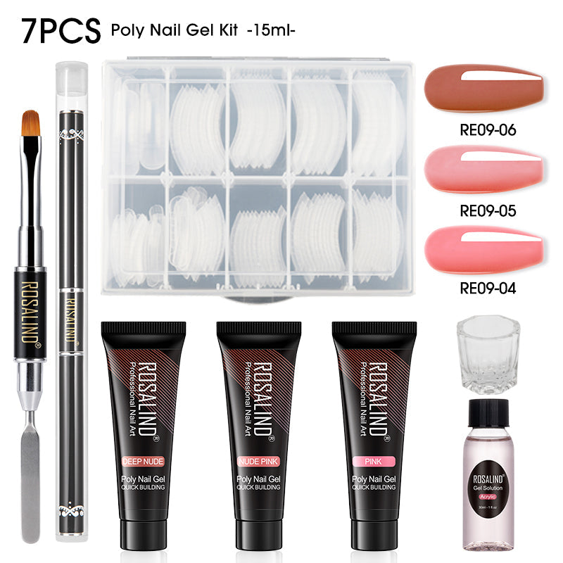 ROSALIND 15ML Poly Nail Gel Kit For Building Semi Permanent Nail Extension Gel All For Manicure Professional Nail Art Set Of Tools