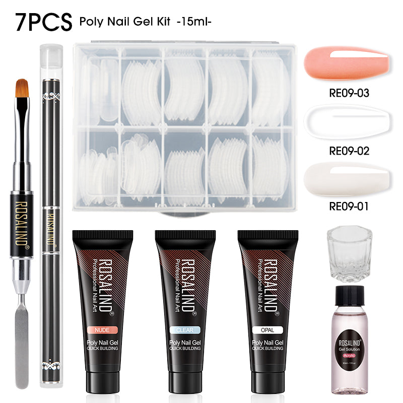 ROSALIND 15ML Poly Nail Gel Kit For Building Semi Permanent Nail Extension Gel All For Manicure Professional Nail Art Set Of Tools