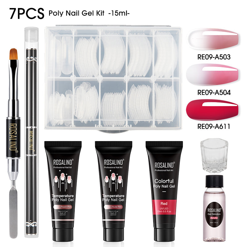ROSALIND 15ML Poly Nail Gel Kit For Building Semi Permanent Nail Extension Gel All For Manicure Professional Nail Art Set Of Tools