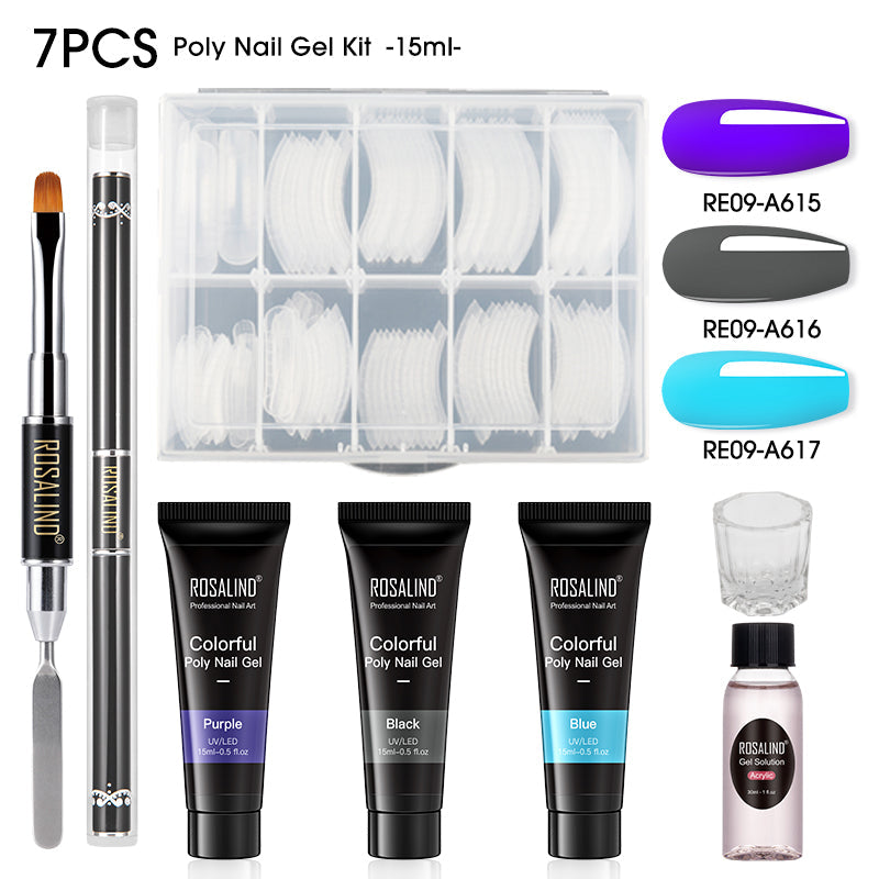 ROSALIND 15ML Poly Nail Gel Kit For Building Semi Permanent Nail Extension Gel All For Manicure Professional Nail Art Set Of Tools