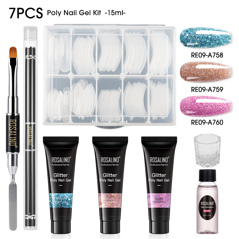 ROSALIND 15ML Poly Nail Gel Kit For Building Semi Permanent Nail Extension Gel All For Manicure Professional Nail Art Set Of Tools