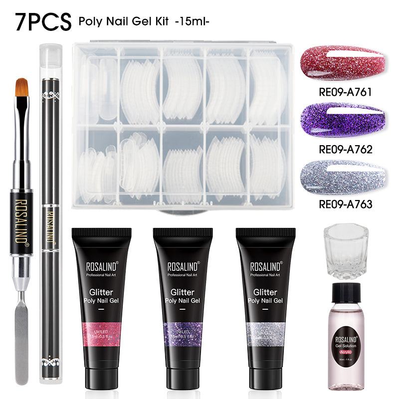 ROSALIND 15ML Poly Nail Gel Kit For Building Semi Permanent Nail Extension Gel All For Manicure Professional Nail Art Set Of Tools