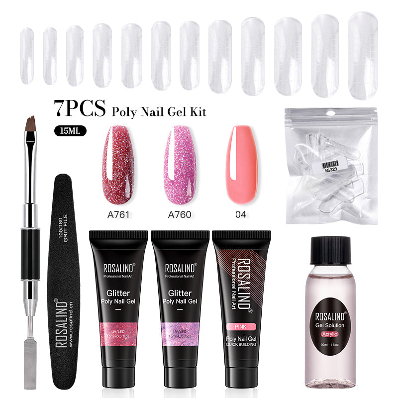 ROSALIND 15ML Poly Nail Gel Kit For Building Semi Permanent Nail Extension Gel All For Manicure Professional Nail Art Set Of Tools