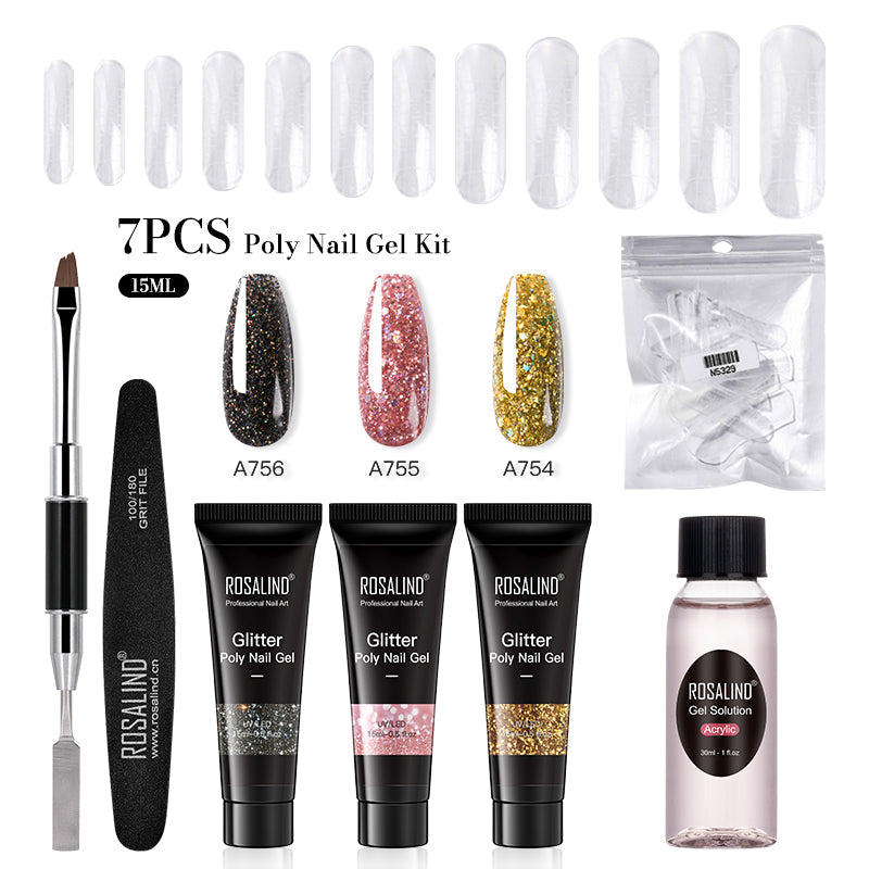 ROSALIND 15ML Poly Nail Gel Kit For Building Semi Permanent Nail Extension Gel All For Manicure Professional Nail Art Set Of Tools