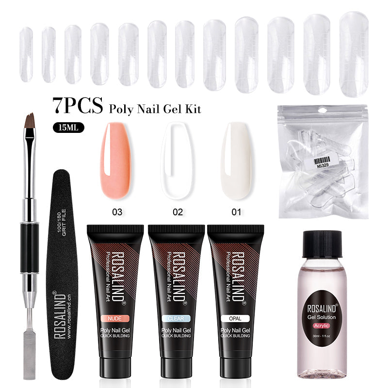 ROSALIND 15ML Poly Nail Gel Kit For Building Semi Permanent Nail Extension Gel All For Manicure Professional Nail Art Set Of Tools