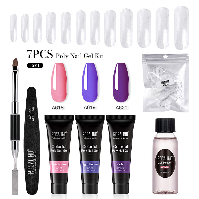 ROSALIND 15ML Poly Nail Gel Kit For Building Semi Permanent Nail Extension Gel All For Manicure Professional Nail Art Set Of Tools