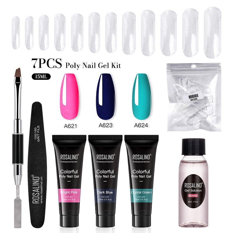 ROSALIND 15ML Poly Nail Gel Kit For Building Semi Permanent Nail Extension Gel All For Manicure Professional Nail Art Set Of Tools