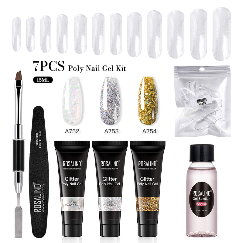 ROSALIND 15ML Poly Nail Gel Kit For Building Semi Permanent Nail Extension Gel All For Manicure Professional Nail Art Set Of Tools