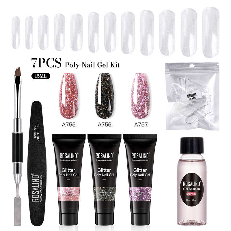 ROSALIND 15ML Poly Nail Gel Kit For Building Semi Permanent Nail Extension Gel All For Manicure Professional Nail Art Set Of Tools