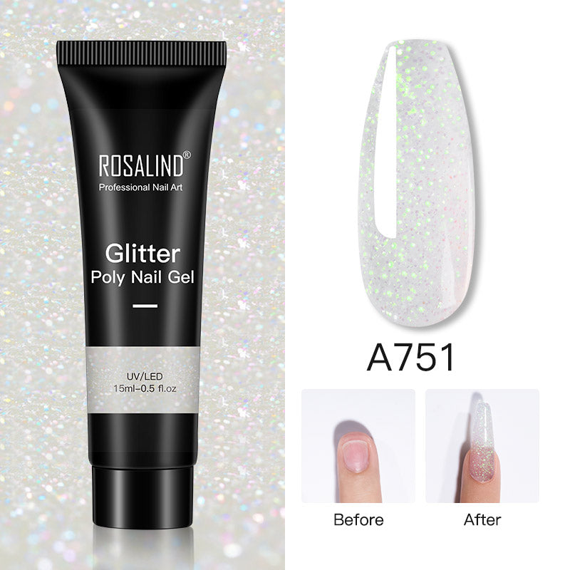 ROSALIND 15ml Glitter Poly Nail Gel 16 Fashion Colors Quick Builder Extension Say Goodbye To Short Nails