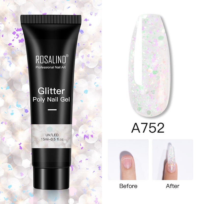 ROSALIND 15ml Glitter Poly Nail Gel 16 Fashion Colors Quick Builder Extension Say Goodbye To Short Nails