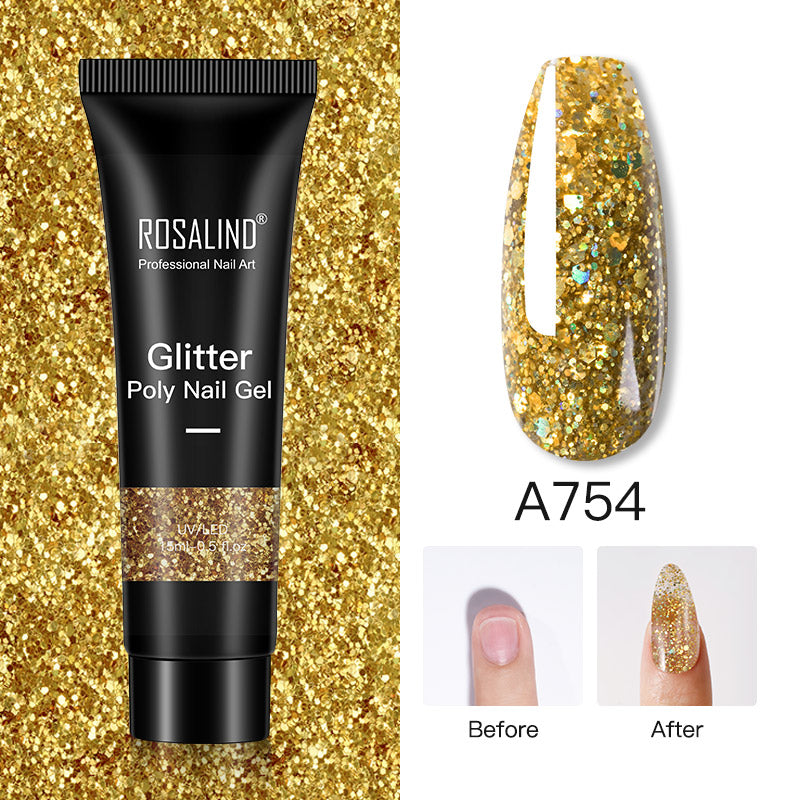 ROSALIND 15ml Glitter Poly Nail Gel 16 Fashion Colors Quick Builder Extension Say Goodbye To Short Nails