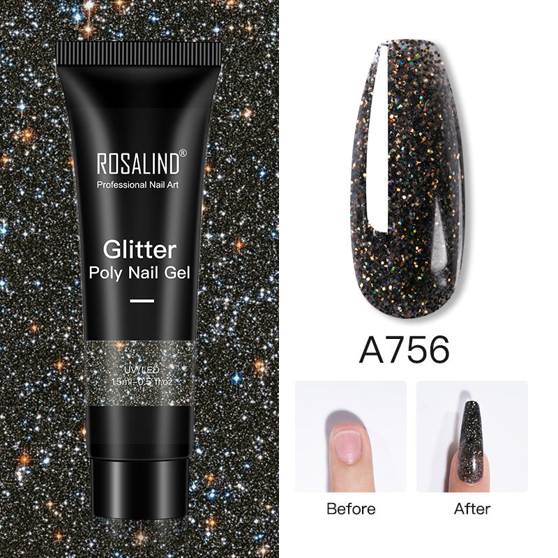 ROSALIND 15ml Glitter Poly Nail Gel 16 Fashion Colors Quick Builder Extension Say Goodbye To Short Nails