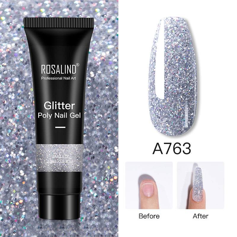 ROSALIND 15ml Glitter Poly Nail Gel 16 Fashion Colors Quick Builder Extension Say Goodbye To Short Nails