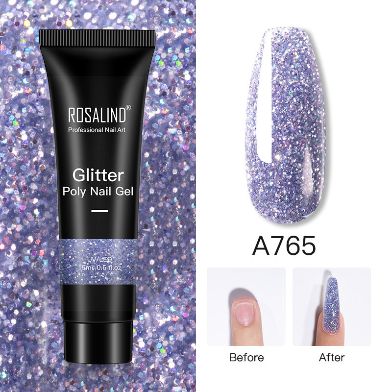 ROSALIND 15ml Glitter Poly Nail Gel 16 Fashion Colors Quick Builder Extension Say Goodbye To Short Nails