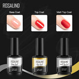 ROSALIND 15ml Gel Polish Essential 3PCS/Set Top Coat Base Coat Matt Top Coat Soak Off Nail Art Decorations UV/LED Lamp