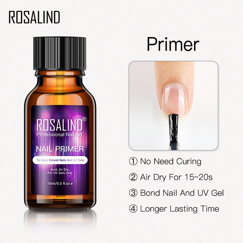 ROSALIND Nail Primer And Nail Prep Dehydrator Set 15ML No Need of UV LED Lamp Manicure for Nail Art Gel Nail Polish