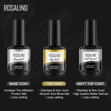 ROSALIND 15ml Gel Polish Essential 3PCS/Set Top Coat Base Coat Matt Top Coat Soak Off Nail Art Decorations UV/LED Lamp