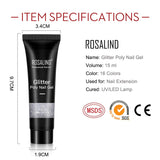 ROSALIND 15ml Glitter Poly Nail Gel 16 Fashion Colors Quick Builder Extension Say Goodbye To Short Nails