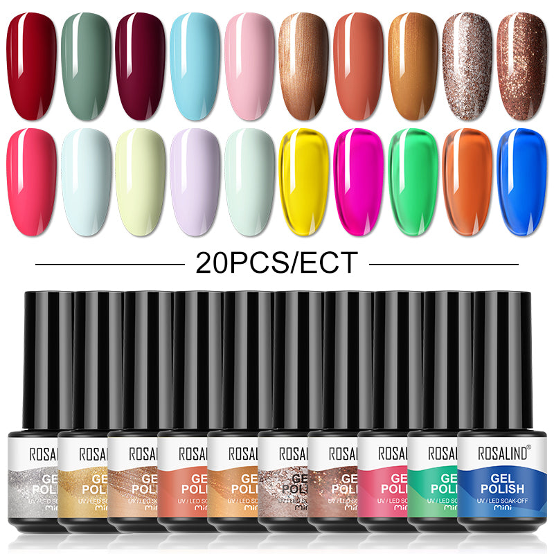 ROSALIND Mini Soak Off Gel Polish Set 20PCS Set Bright For Nail Art Design LED/UV Lamp