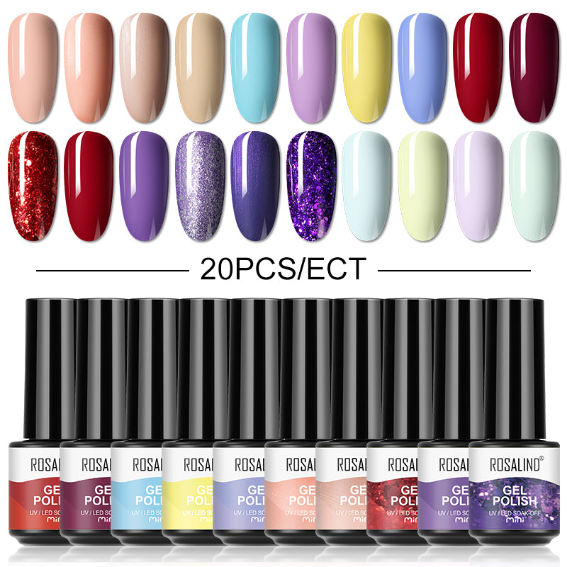 ROSALIND Mini Soak Off Gel Polish Set 20PCS Set Bright For Nail Art Design LED/UV Lamp