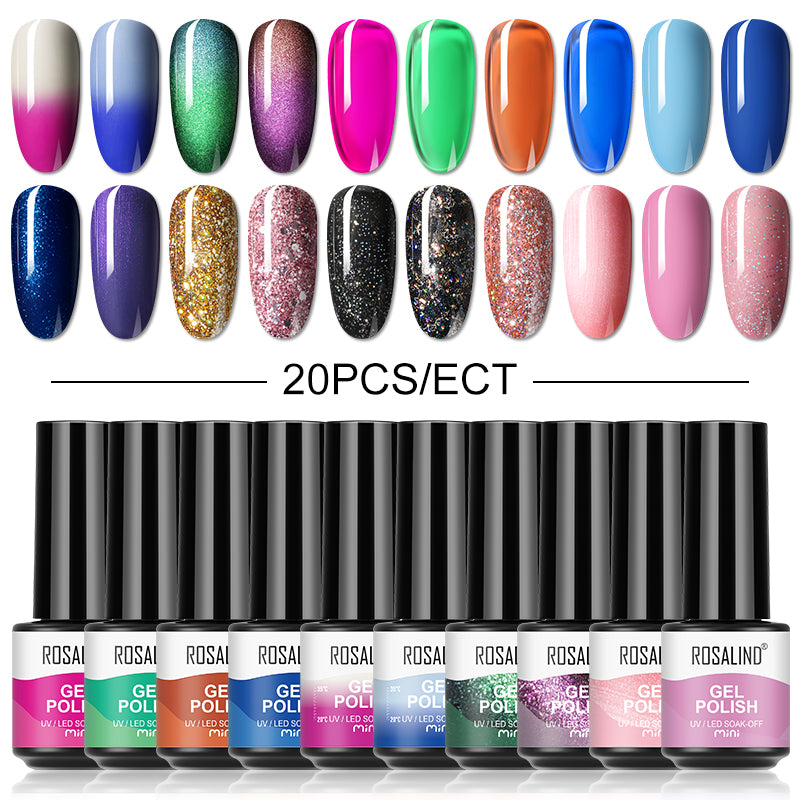 ROSALIND Mini Soak Off Gel Polish Set 20PCS Set Bright For Nail Art Design LED/UV Lamp