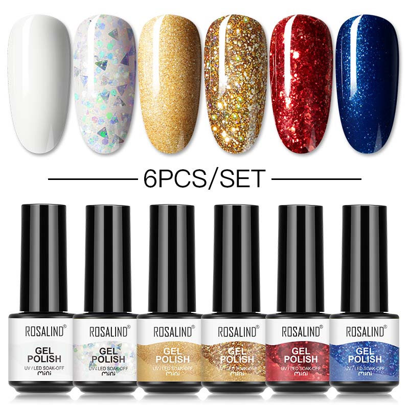 ROSALIND Mini Soak Off Gel Polish 6PCS/Set Bright For Nail Art Design LED/UV Lamp