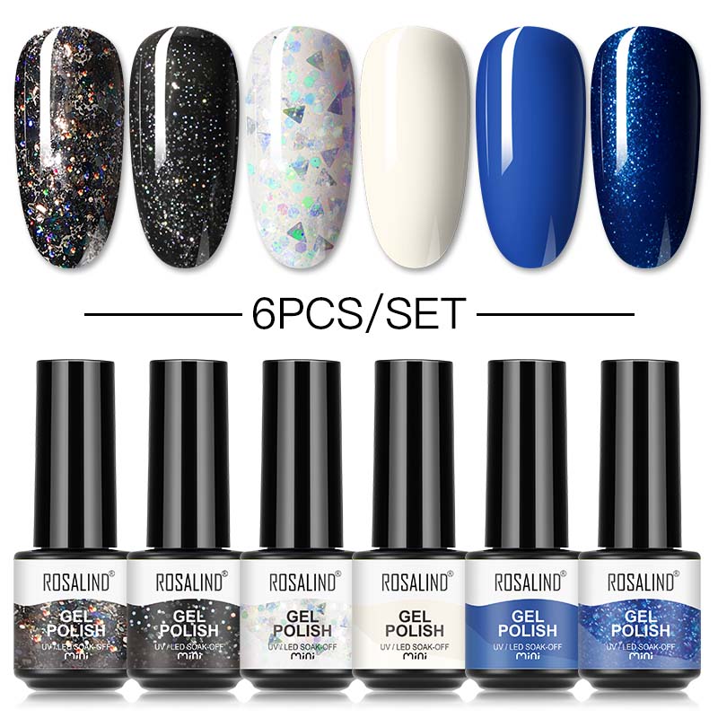 ROSALIND Mini Soak Off Gel Polish 6PCS/Set Bright For Nail Art Design LED/UV Lamp