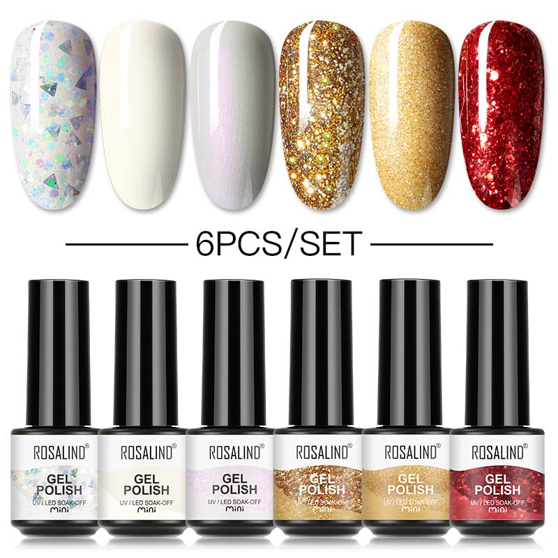 ROSALIND Mini Soak Off Gel Polish 6PCS/Set Bright For Nail Art Design LED/UV Lamp