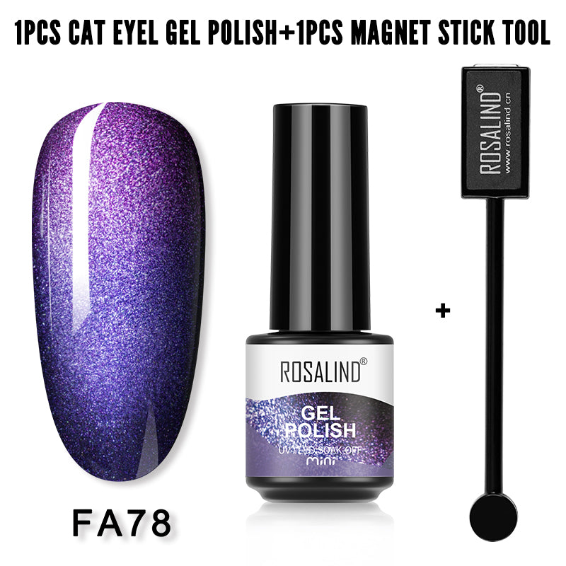 ROSALIND Soak Off 5ML Gel Polish Kit Cat Eye Gel Polish With Magnet Stick Tool Nail Gel Bright For Nail Art Design LED/UV Lamp