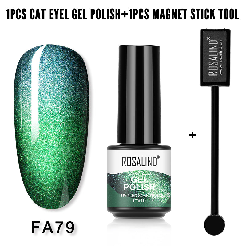 ROSALIND Soak Off 5ML Gel Polish Kit Cat Eye Gel Polish With Magnet Stick Tool Nail Gel Bright For Nail Art Design LED/UV Lamp