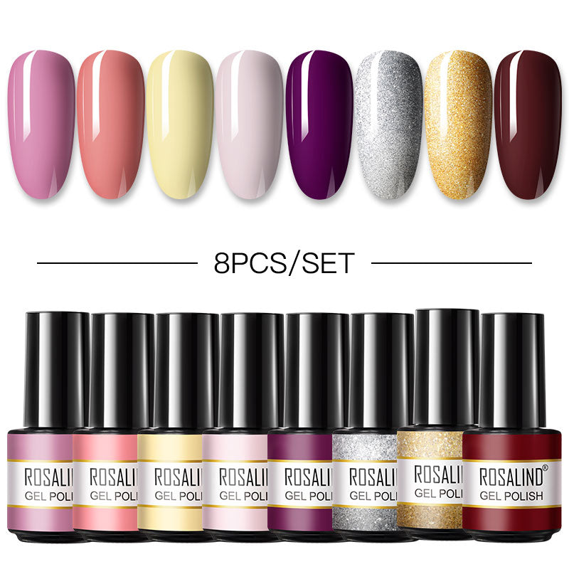 Rosalind Mini Soak Off Professional Nail Art Gel Polish Set 8PCS Nail Art Design LED/UV Lamp