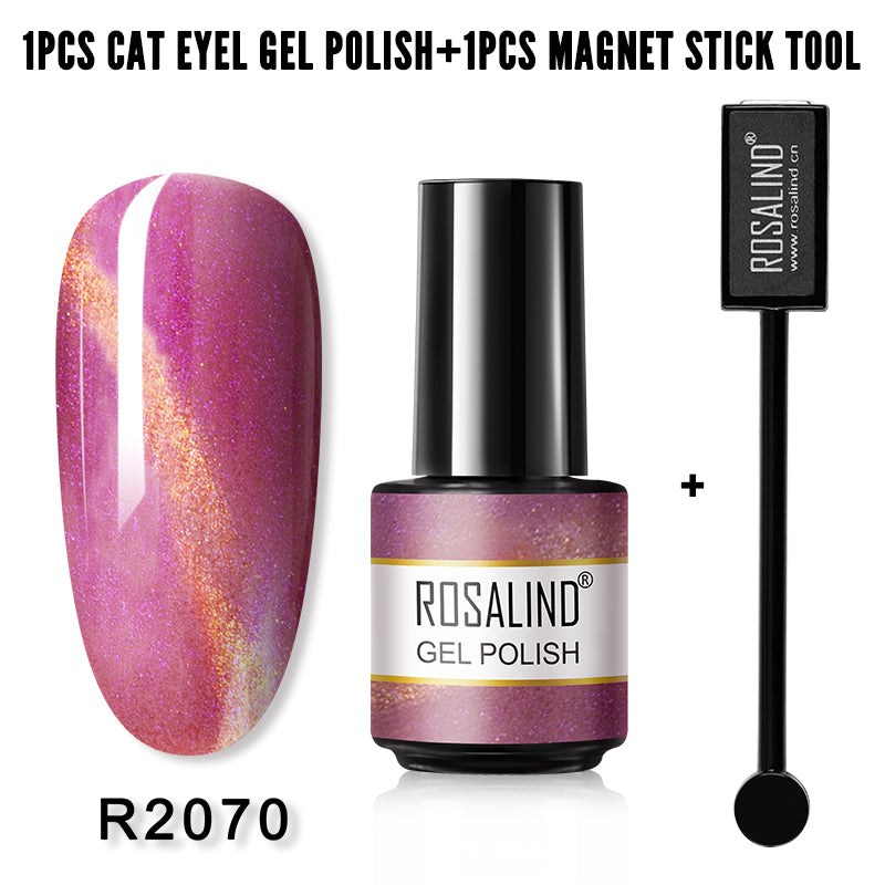 ROSALIND Soak Off 5ML Gel Polish Kit Cat Eye Gel Polish With Magnet Stick Tool Nail Gel Bright For Nail Art Design LED/UV Lamp