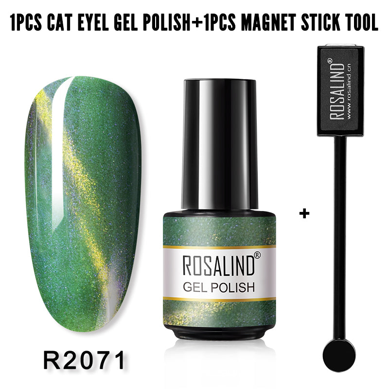 ROSALIND Soak Off 5ML Gel Polish Kit Cat Eye Gel Polish With Magnet Stick Tool Nail Gel Bright For Nail Art Design LED/UV Lamp