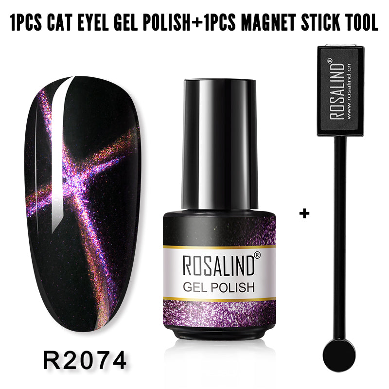 ROSALIND Soak Off 5ML Gel Polish Kit Cat Eye Gel Polish With Magnet Stick Tool Nail Gel Bright For Nail Art Design LED/UV Lamp